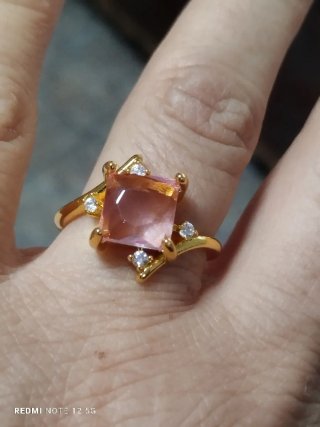 Anillo Oro 18k Piedra Rosa Cuadrada