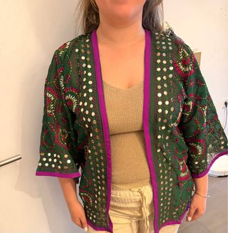 Chaqueta Bigg Bull verde y fucsia bordada
