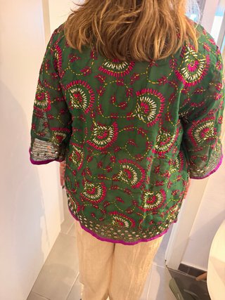 Chaqueta Bigg Bull verde y fucsia bordada