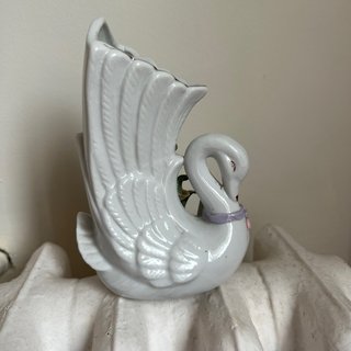 Figura/jarrón vintage forma de cisne de cerámica