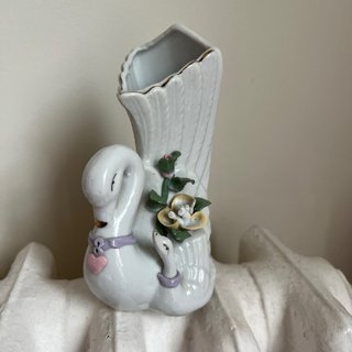 Figura/jarrón vintage forma de cisne de cerámica