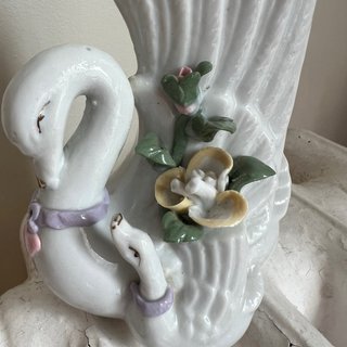Figura/jarrón vintage forma de cisne de cerámica