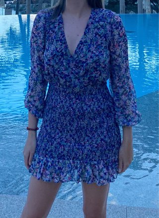 Vestido floral Mango azul multicolor