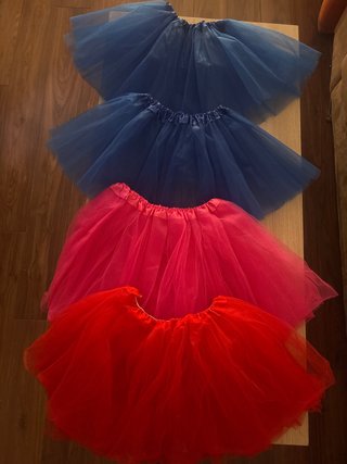 4 Tutús Niña Azul, Rosa y Rojo