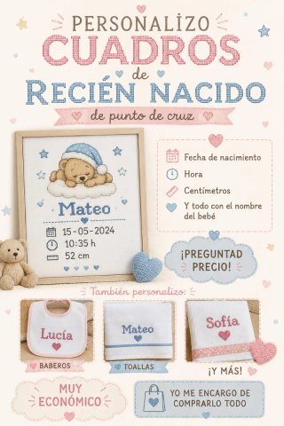 Realizo detalles personalizados de punto de cruz