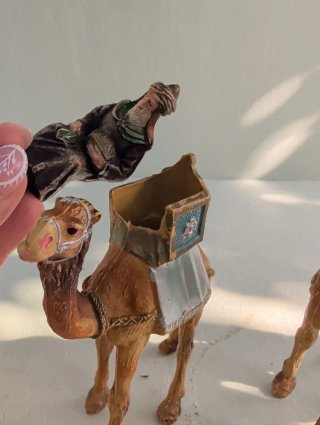 Reyes Magos Belén PVC con Camellos Navidad antiguo