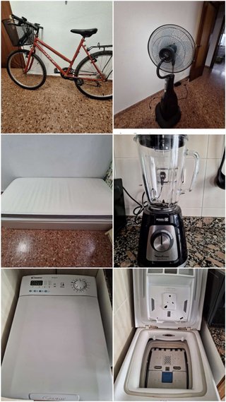 Bicicleta, licuadora, Cama y Lavadora