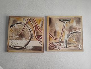 Díptico Cuadros Bicicleta Vintage Óleo