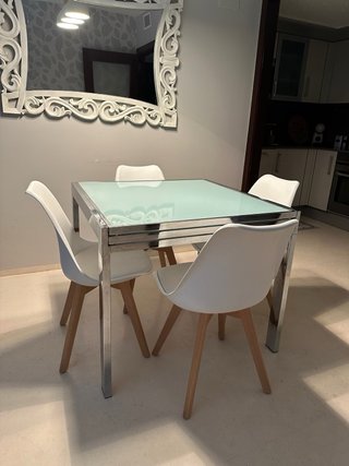 Mesa de comedor extensible cristal y metal