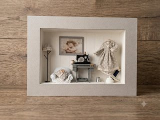 Cuadro 3D Escena Costura Miniatura