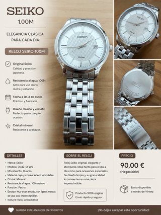 Reloj Seiko Hombre Original Plata Blanco