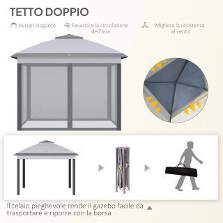 Gazebo Pieghevole Regolabile con Zanzariere Grigio