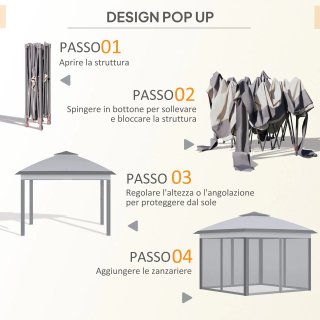 Gazebo Pieghevole Regolabile con Zanzariere Grigio