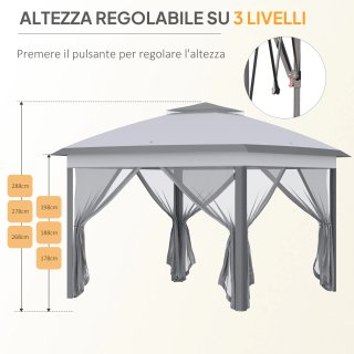 Gazebo Pieghevole Regolabile con Zanzariere Grigio