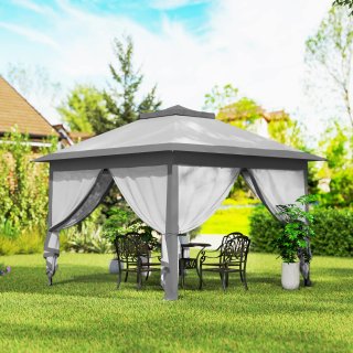 Gazebo Pieghevole Regolabile con Zanzariere Grigio