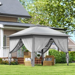 Gazebo Pieghevole Regolabile con Zanzariere Grigio