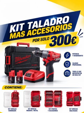 Kit Taladro Milwaukee + Accesorios 300€