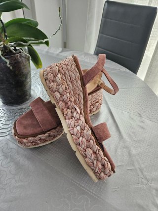 Sandalias Alma Blue cuña esparto rosa