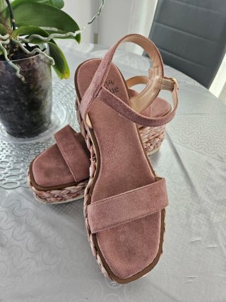 Sandalias Alma Blue cuña esparto rosa