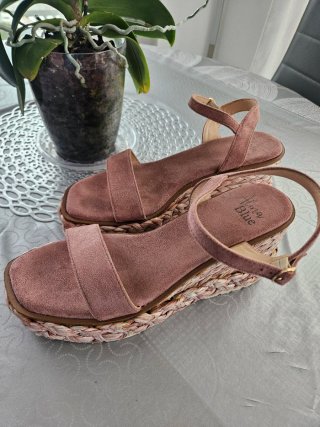 Sandalias Alma Blue cuña esparto rosa
