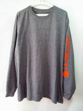 Camiseta Carhartt manga larga gris logo naranja