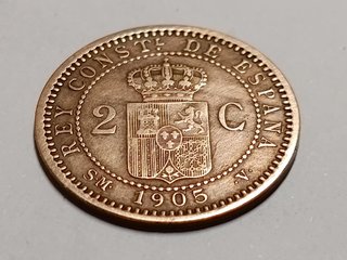Moneda 2 céntimos cobre Alfonso XIII 1905  MBC