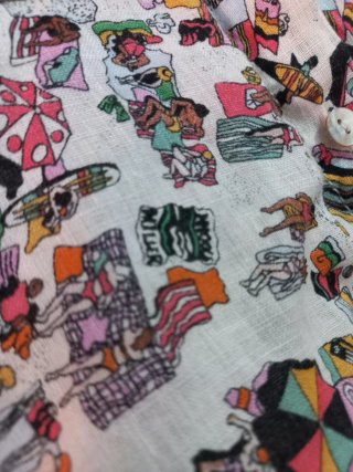 Camisa lino Nicole Miller Estampado Playa Vintage