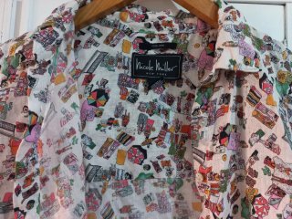 Camisa lino Nicole Miller Estampado Playa Vintage