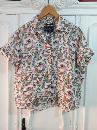 Camisa lino Nicole Miller Estampado Playa Vintage
