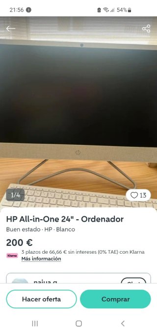 Ordenador HP Todo en Uno Blanco