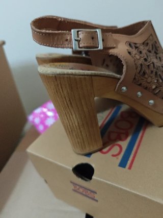 Zapatos boho tacón beige/marrón