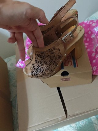 Zapatos boho tacón beige/marrón