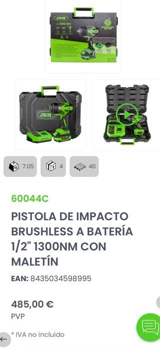 Pistola de Impacto JBM 1300 Nm Brushless