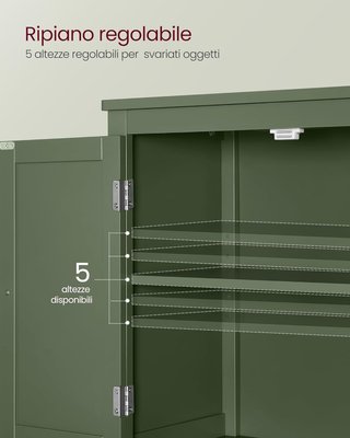 Mueble de Baño, Mueblecito de Baño, Credenza de Cocina, Armario con 4 Puertas, Estantes Regulables, 30 X 60 X 110 Cm, Verde Bosque BBC552C01