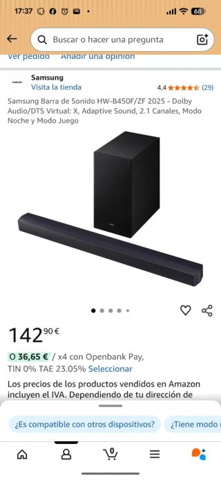 Barra de Sonido Samsung HW-B450F/ZF
