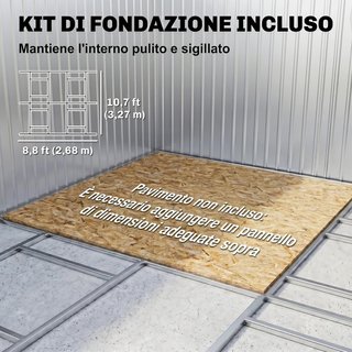 Capanno da Giardino 12,4 m² in Acciaio Zincato con Aerazione, Tetto Inclinato, Doppie Porte Scorrevoli Bloccabili, Capanno per Attrezzi, 340x386x200 cm, Grigio