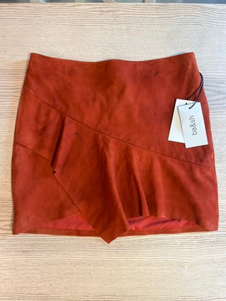 Ba&sh Mala Terracotta Suede Leather Ruffle Mini