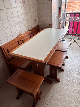 Banco y 3 Sillas Madera Maciza