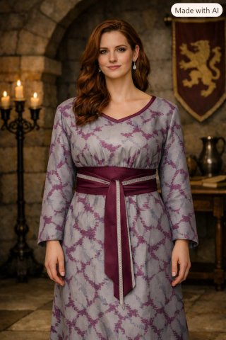 Traje medieval gris y morado sin estrenar
