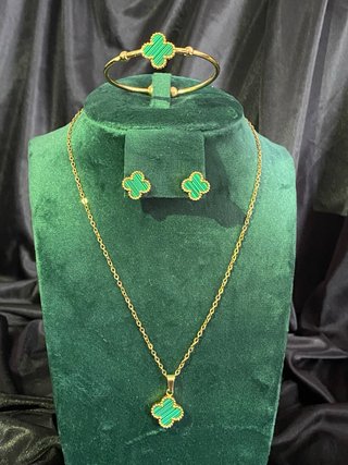 Conjunto Joyas Trébol Oro y Verde(acero inoxidable