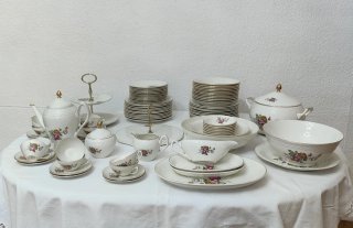 Vajilla Francesa Porcelana Flores Doradas