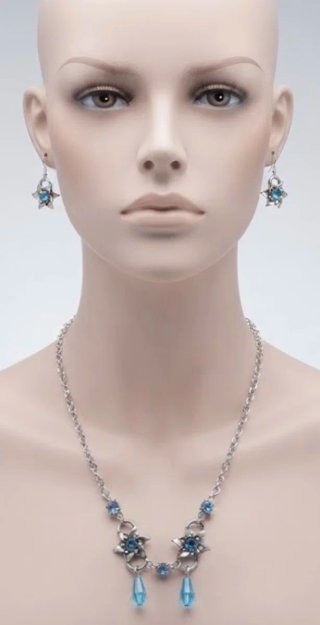 Conjunto Colgante y Pendientes Flor Azul