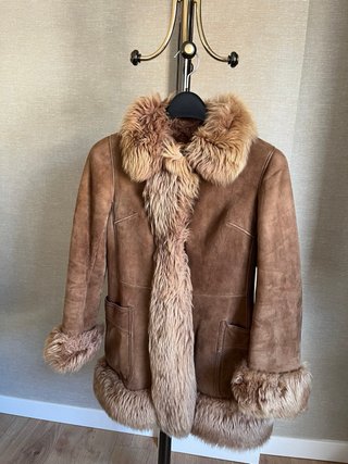 Abrigo vintage piel marrón forro pelo