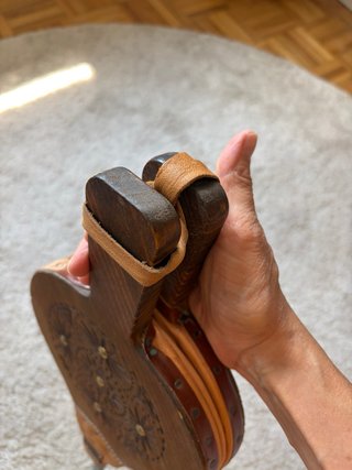 Soffietto artigianale in legno e pelle inciso a fuoco