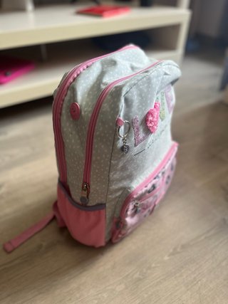 Mochila Enso gris y rosa con adornos