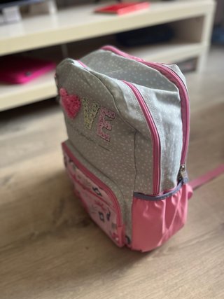 Mochila Enso gris y rosa con adornos