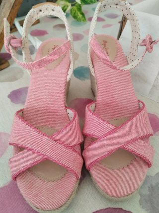 Sandalias cuña esparto Pepe Jeans rosas