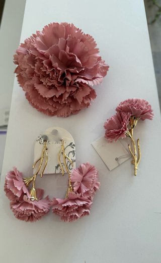 Conjunto flor flamenca oro y rosa