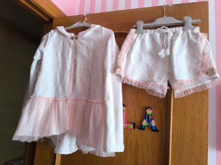Conjunto niña 10 años blanco y rosa