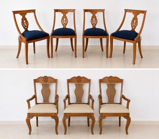 Juego de 4 Sillas Coloniales Madera y Tela.